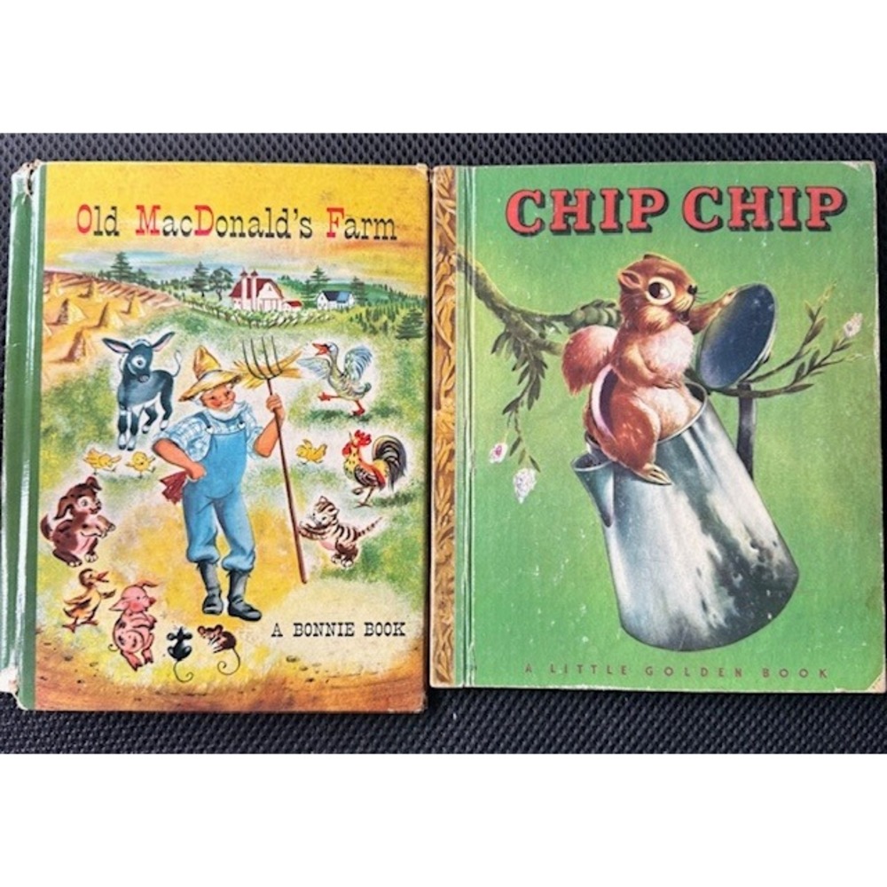 Vintage 1940s Childrens Books Chip Chip Little Golden Book Old MacDonalds Farm